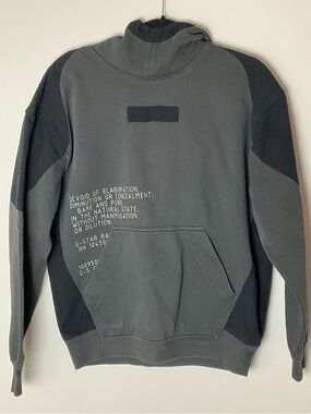G-Star Two-Tone Charcoal & Black Mix Graphic Hoodie Cyberpunk Streetwear Rare M